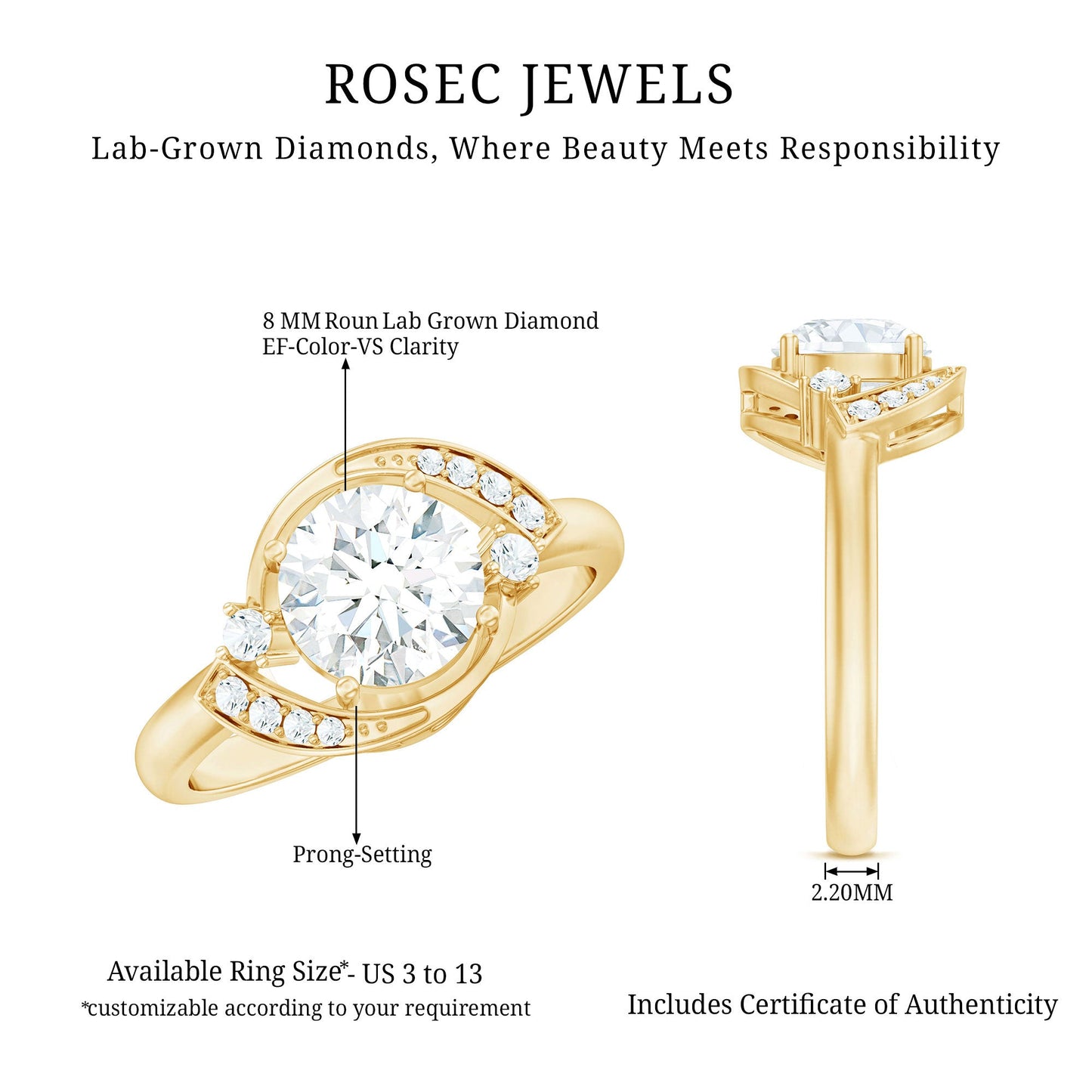 2 Carat Lab Grown Diamond Bypass Engagement Ring