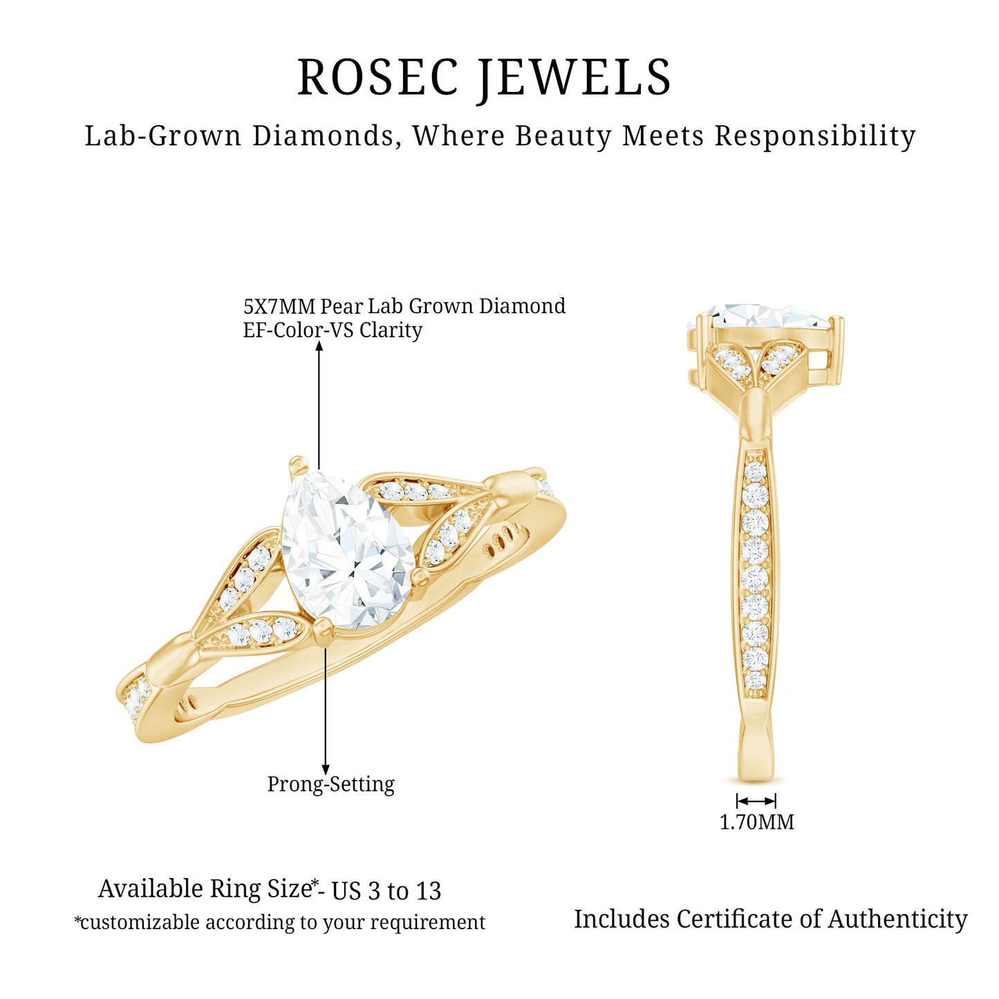 Lab Grown Diamond Teardrop Split Shank Engagement Ring