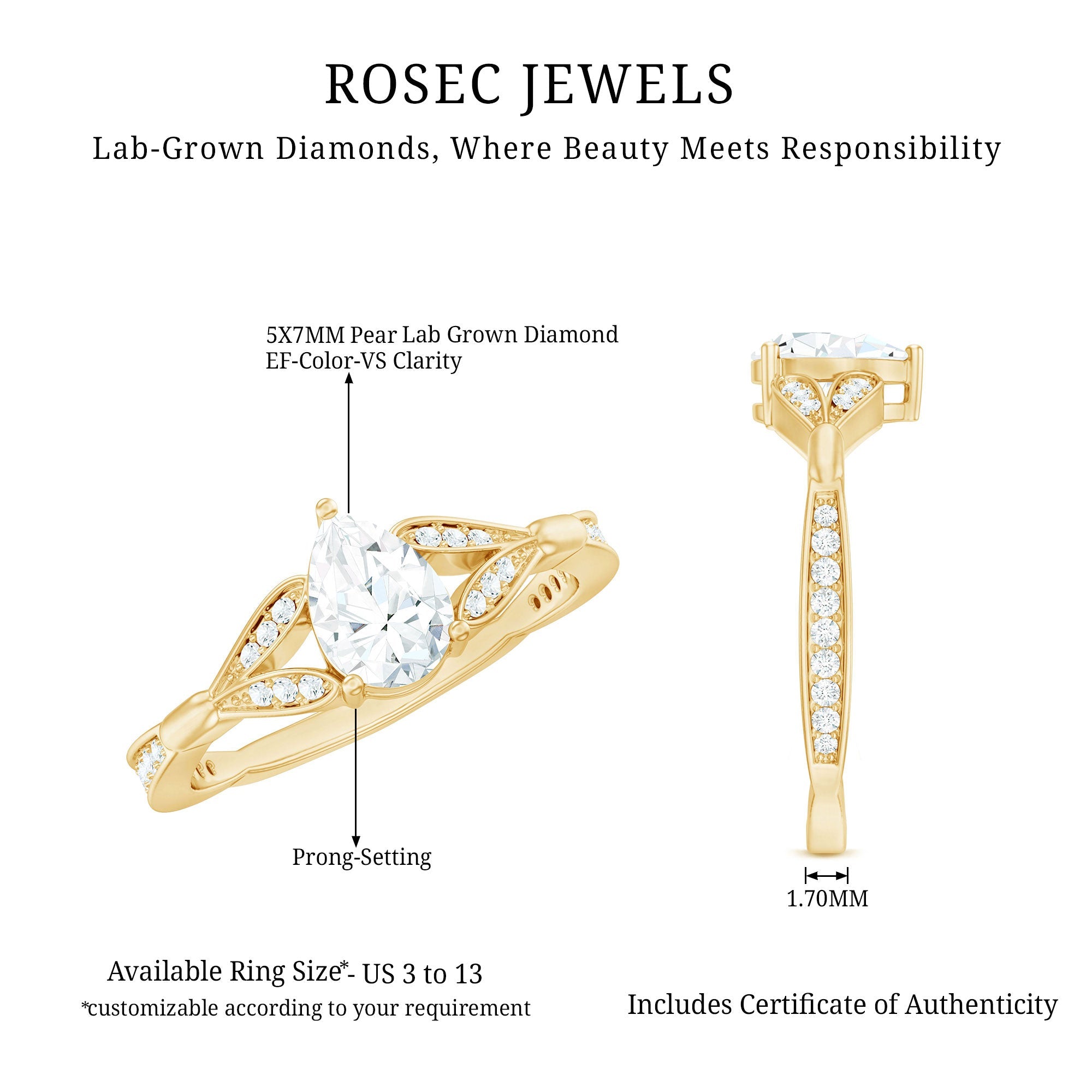 Lab Grown Diamond Teardrop Split Shank Engagement Ring