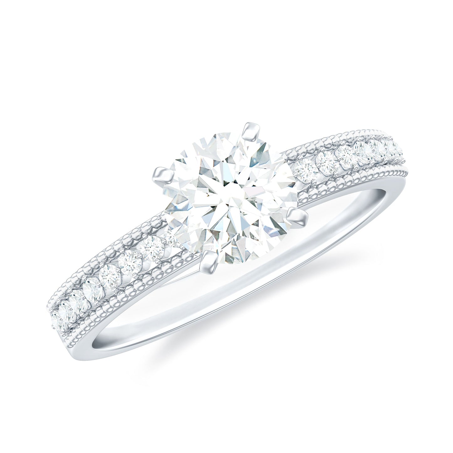 Certified 6 MM Lab Grown Diamond Engagement Ring with Side Stones