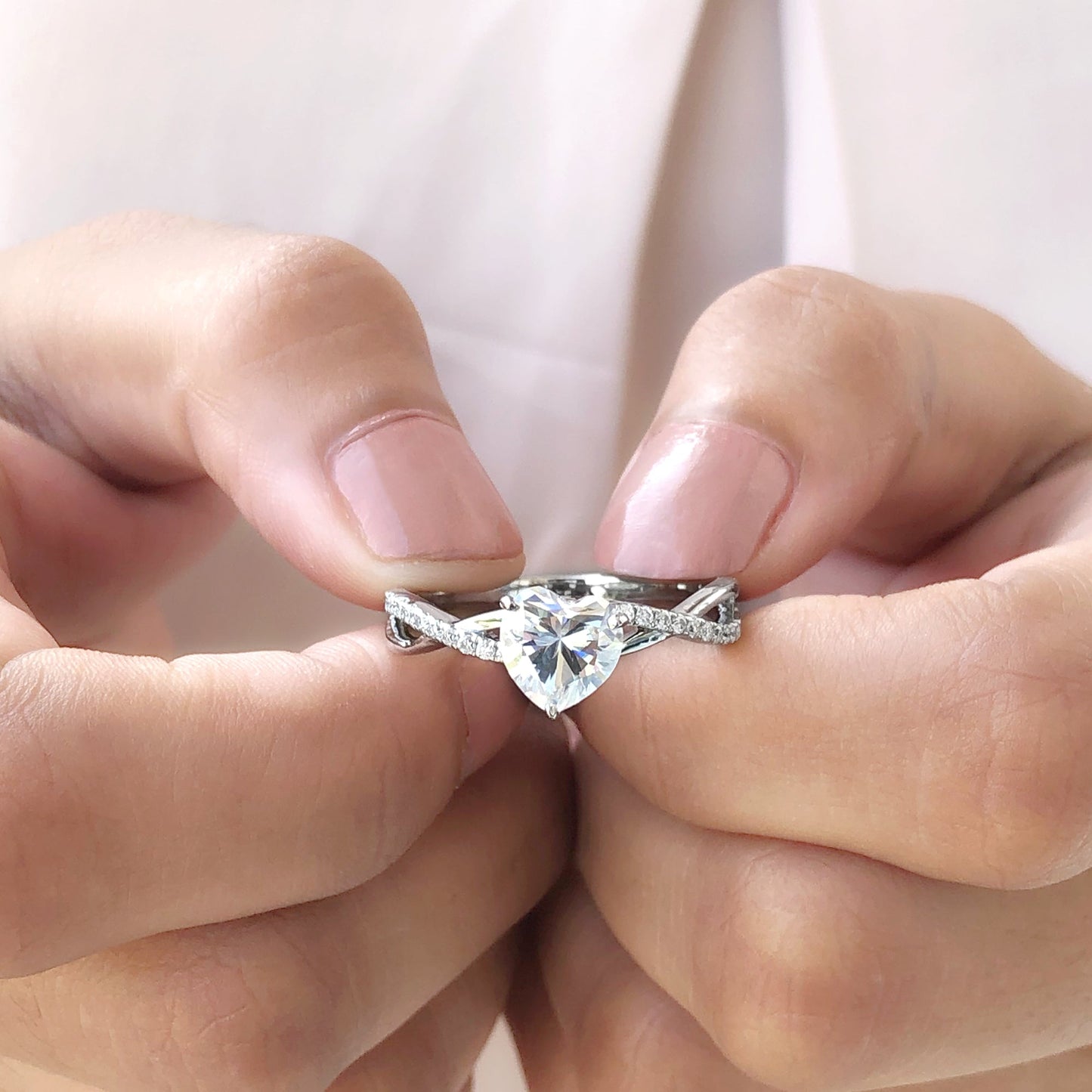 Criss Cross Lab Grown Diamond Heart Engagement Ring