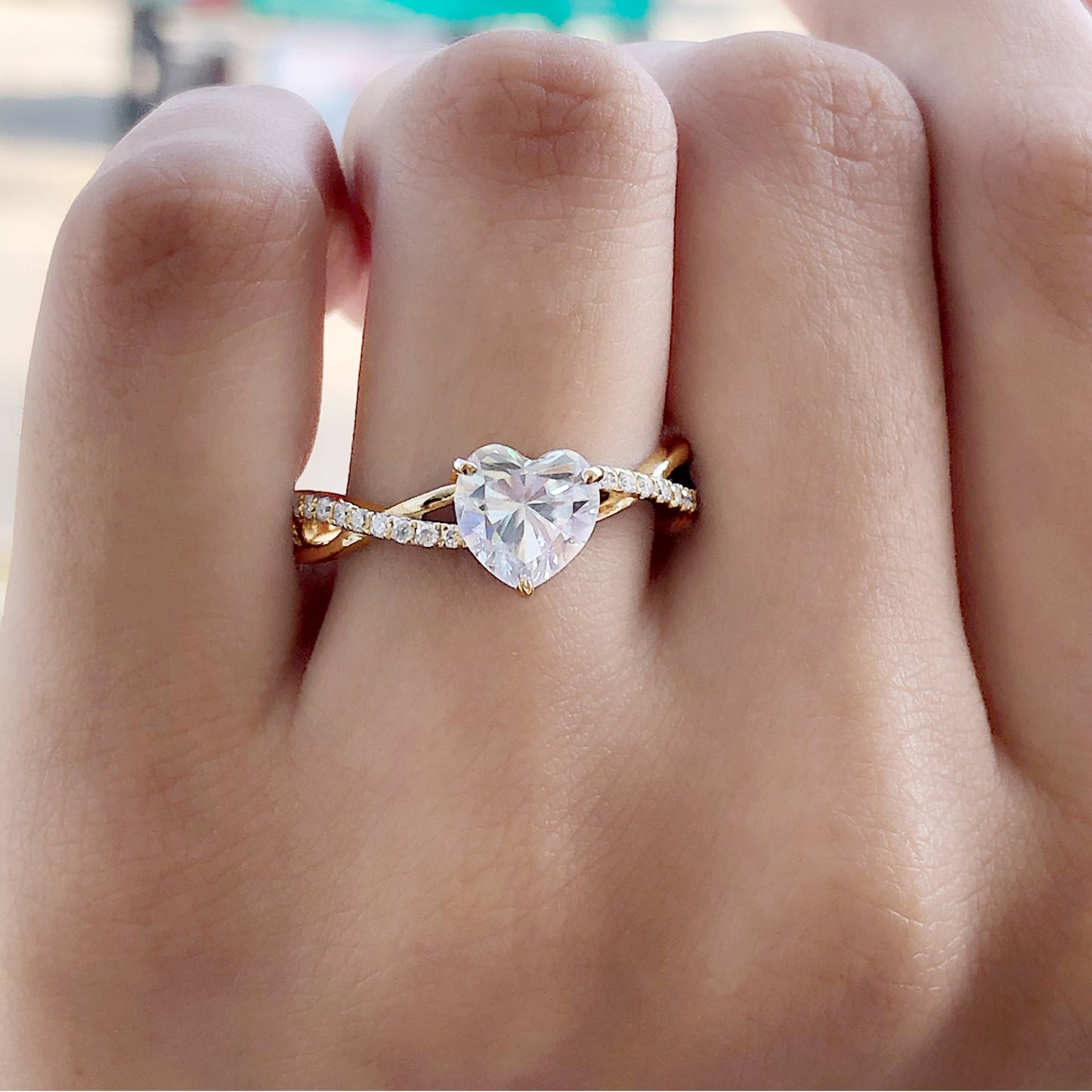 Criss Cross Lab Grown Diamond Heart Engagement Ring