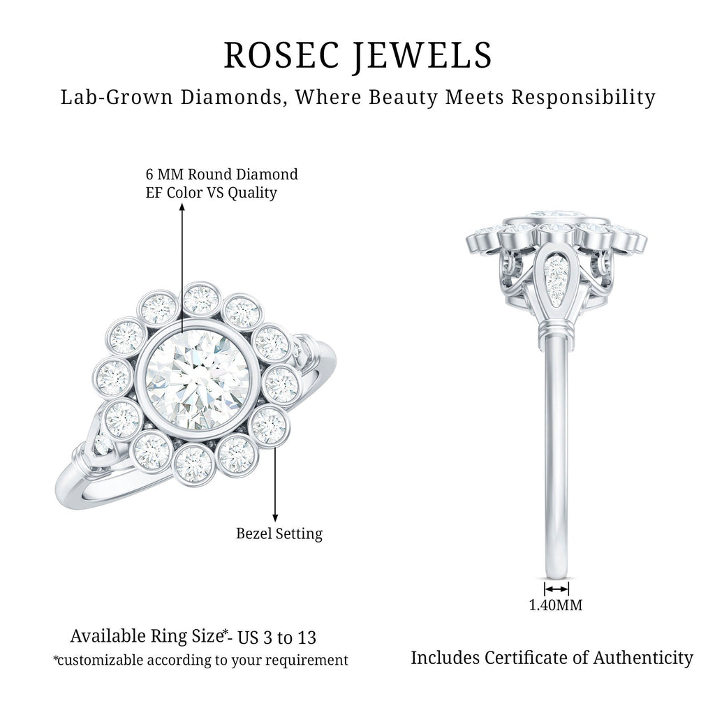 Lab Created Diamond Flower Engagement Ring for Women