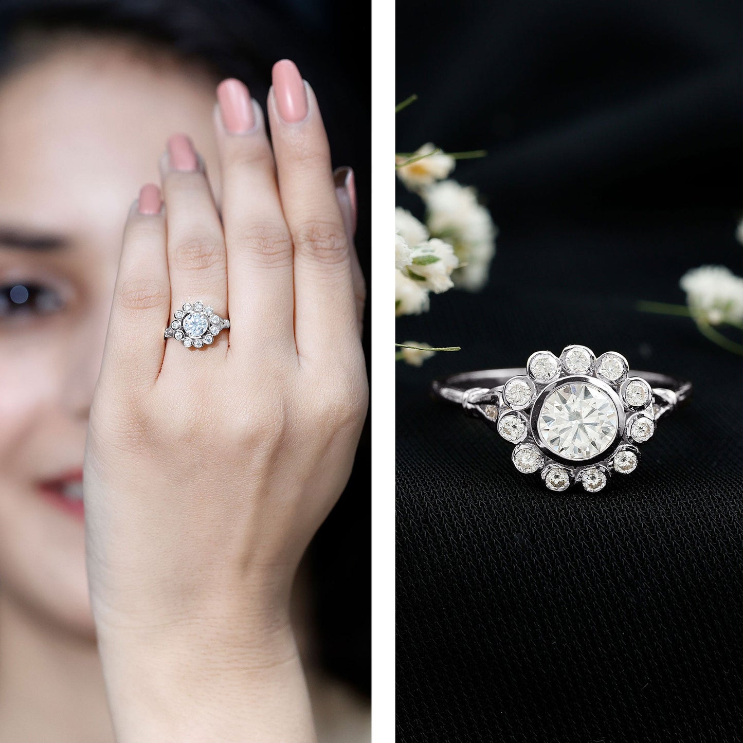 Lab Created Diamond Flower Engagement Ring for Women