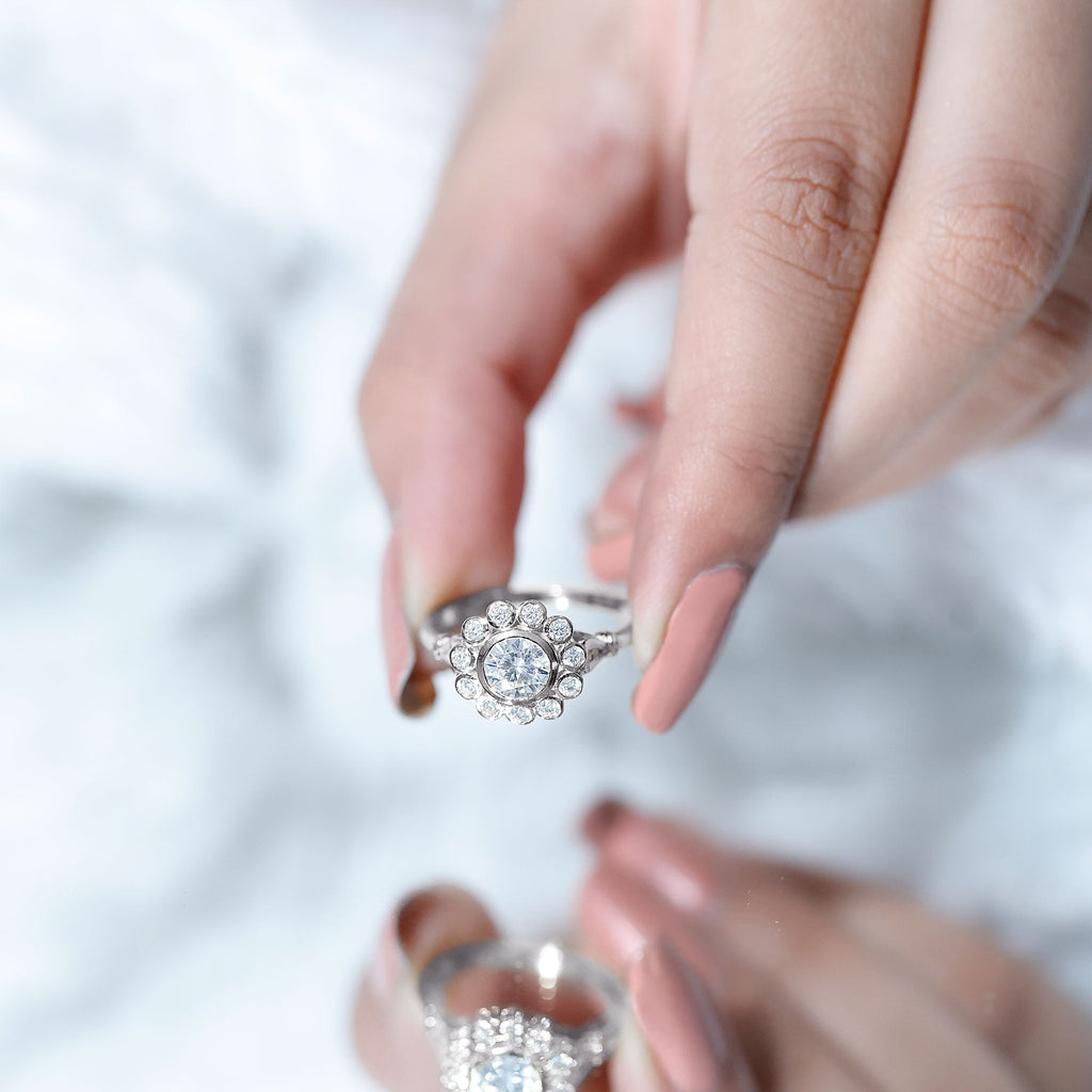 Lab Created Diamond Flower Engagement Ring for Women