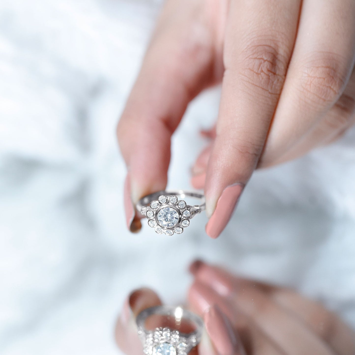 Lab Created Diamond Flower Engagement Ring for Women