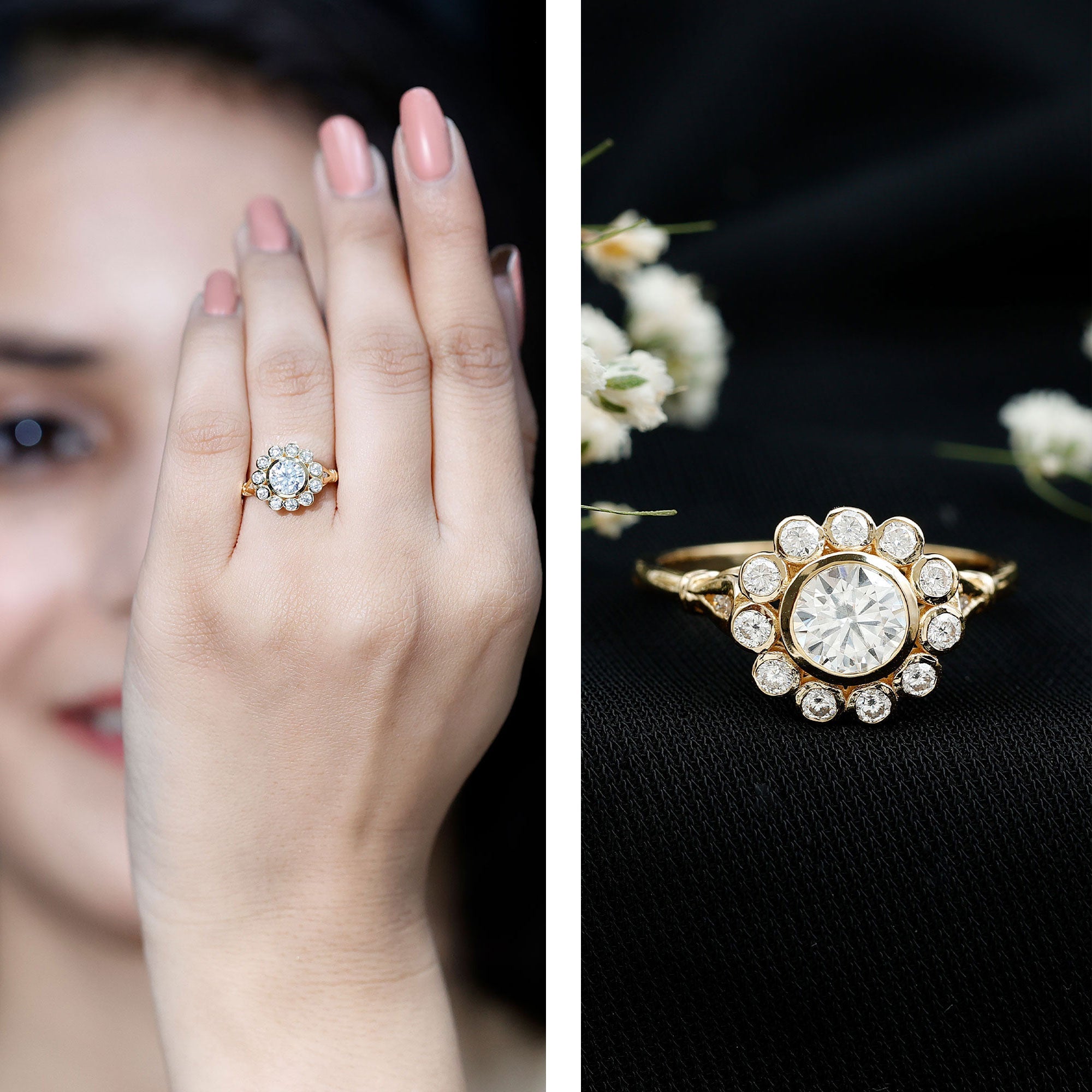 Lab Created Diamond Flower Engagement Ring for Women