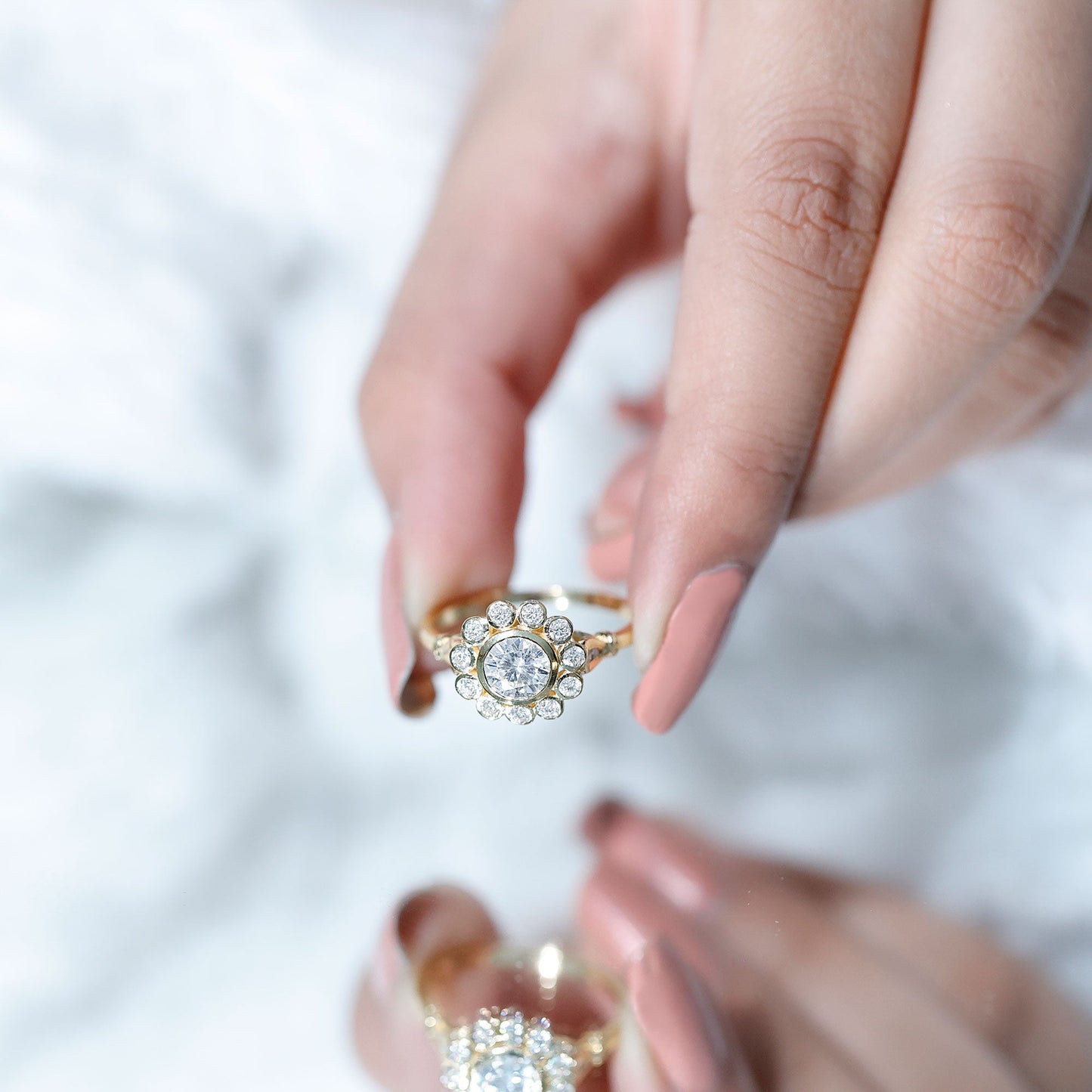 Lab Created Diamond Flower Engagement Ring for Women