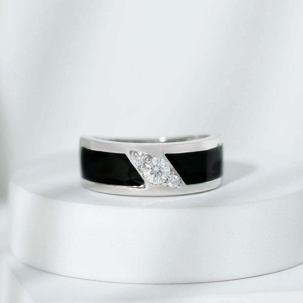 Certified Lab Grown Diamond Mens Wedding Band With Enamel