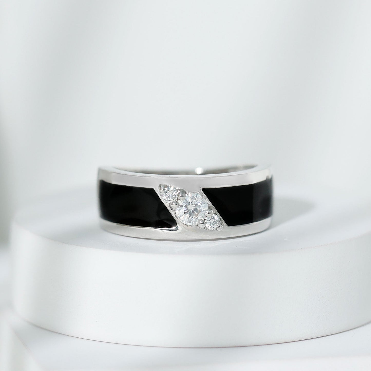 Certified Lab Grown Diamond Mens Wedding Band With Enamel