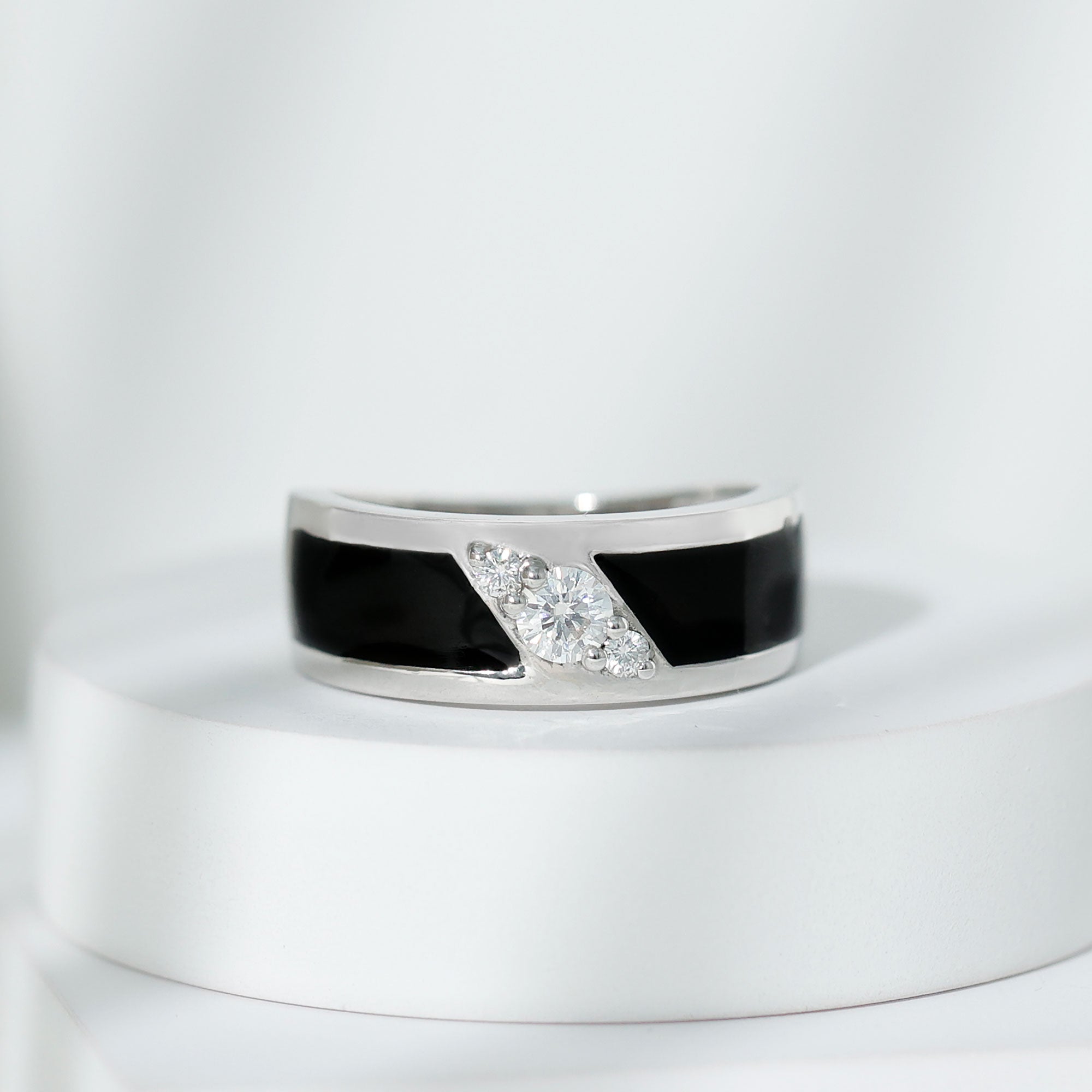 Certified Lab Grown Diamond Mens Wedding Band With Enamel