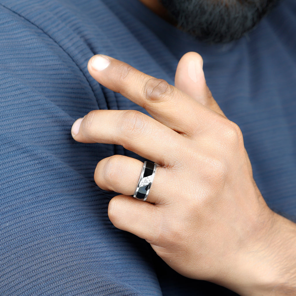 Certified Lab Grown Diamond Mens Wedding Band With Enamel