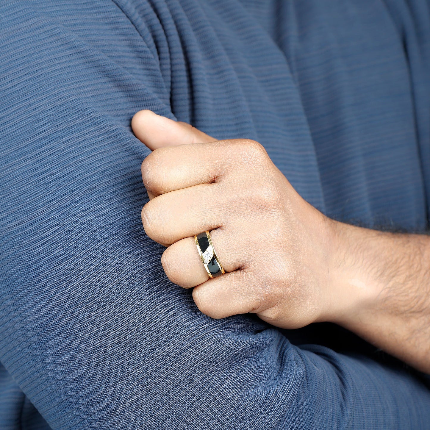 Certified Lab Grown Diamond Mens Wedding Band With Enamel