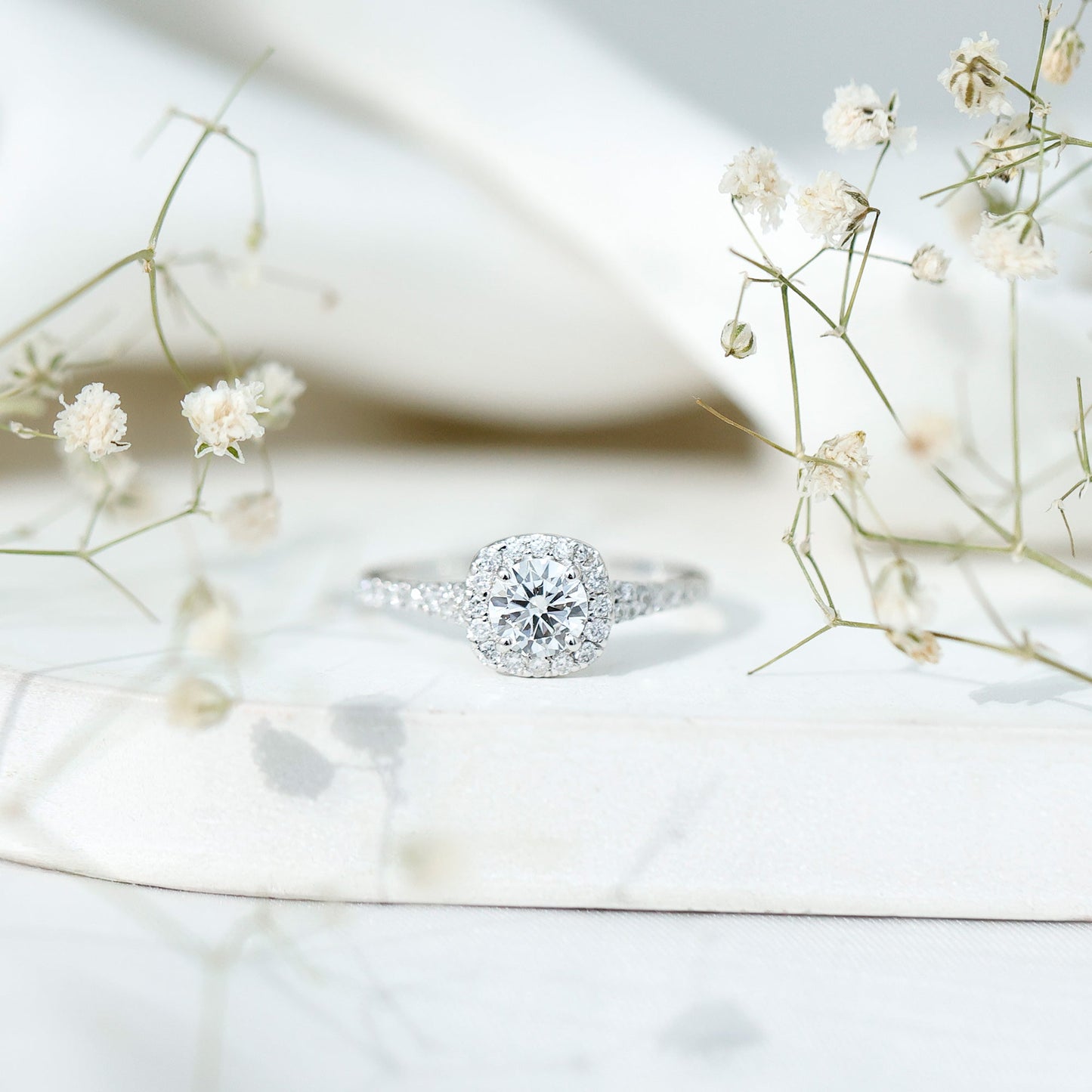 Lab Created Diamond Halo Engagement Ring With Certificate