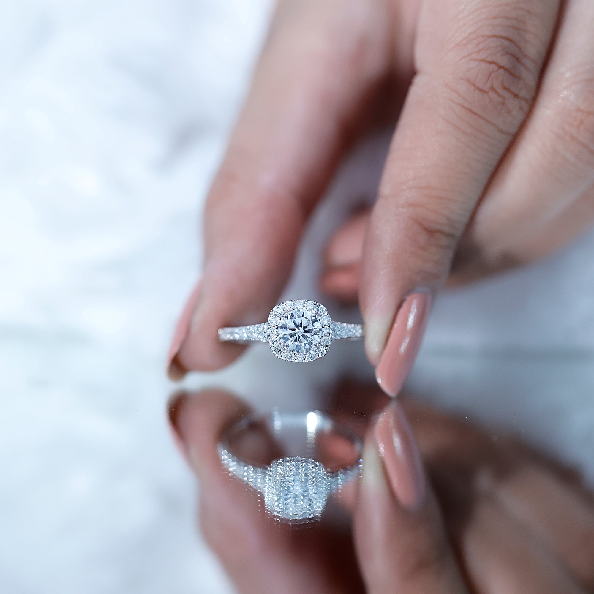 Lab Created Diamond Halo Engagement Ring With Certificate