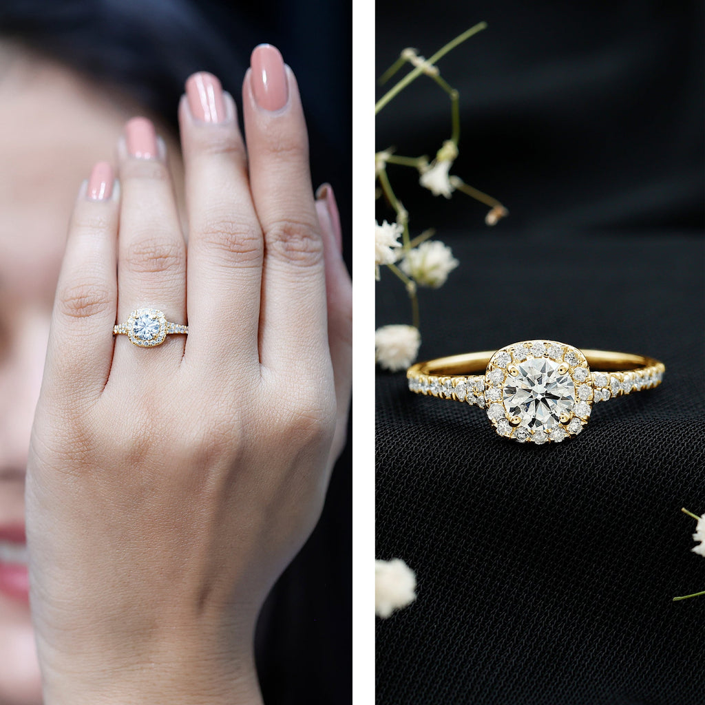 Lab Created Diamond Halo Engagement Ring With Certificate