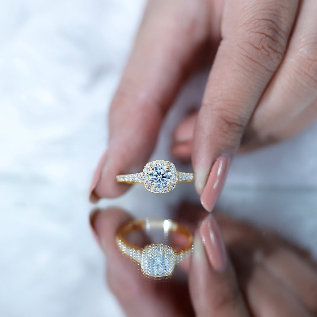 Lab Created Diamond Halo Engagement Ring With Certificate