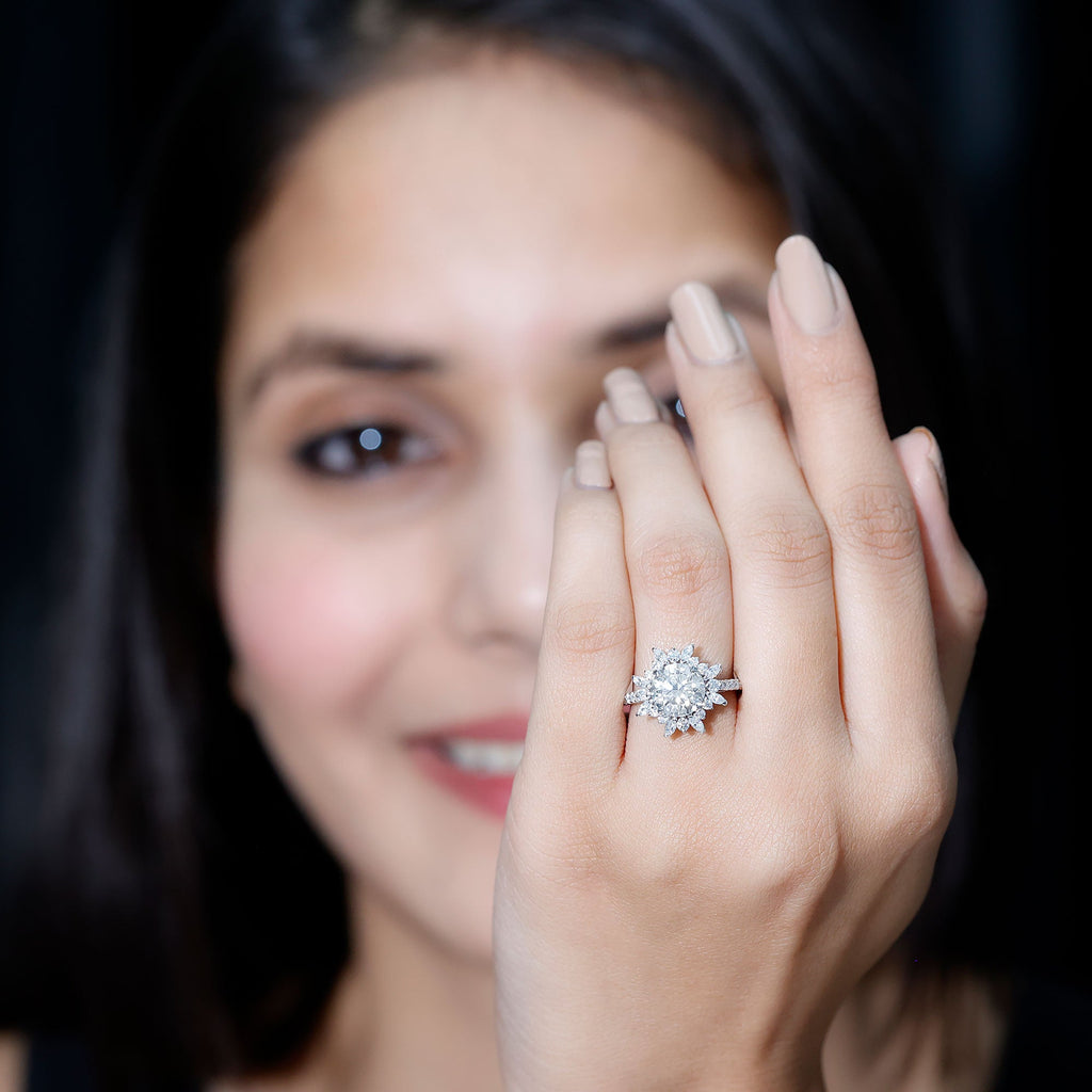 Certified Lab Created Diamond Halo Engagement Ring For Her