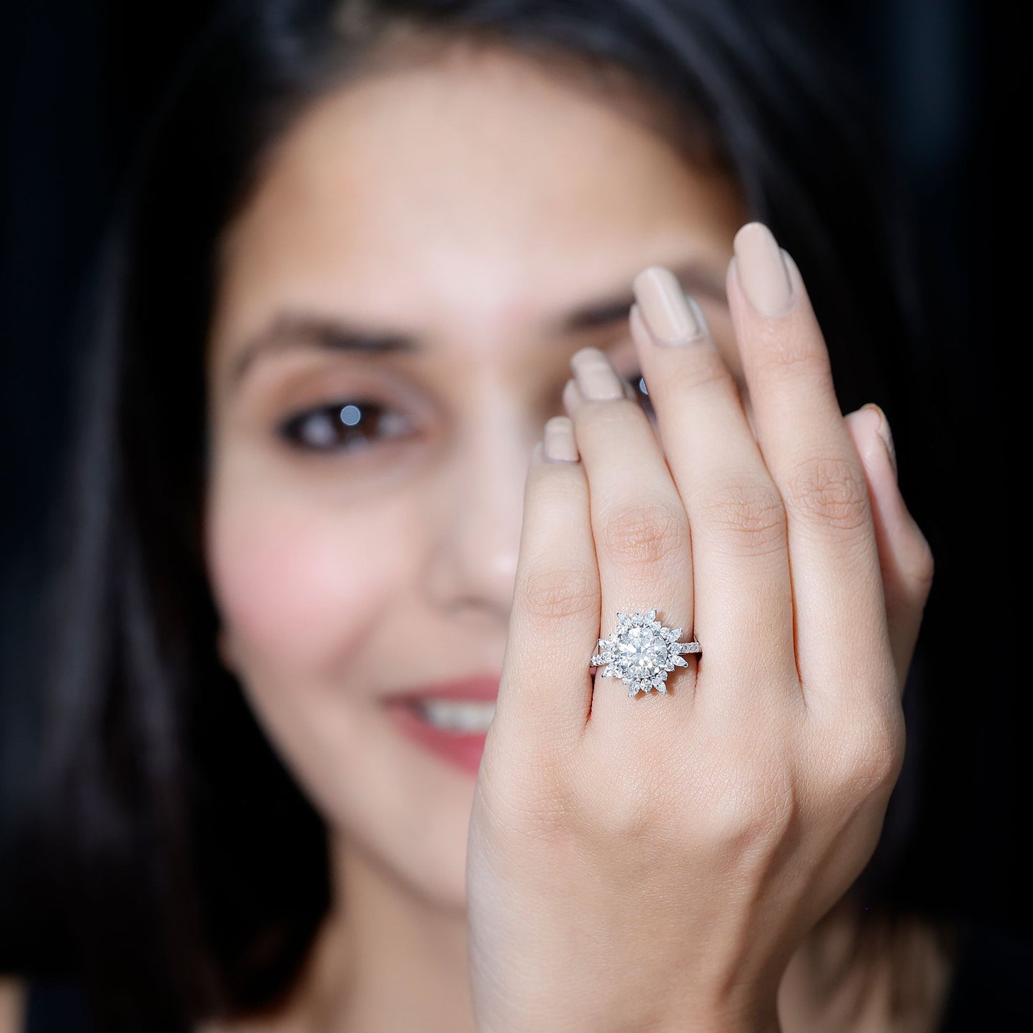Certified Lab Created Diamond Halo Engagement Ring For Her