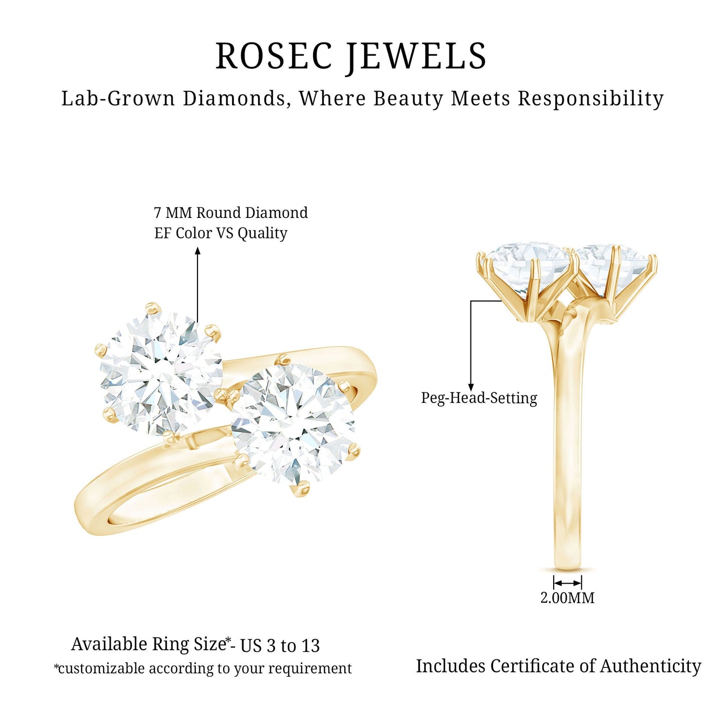 Certified Lab Created Diamond Moi Et Toi Engagement Ring for Women