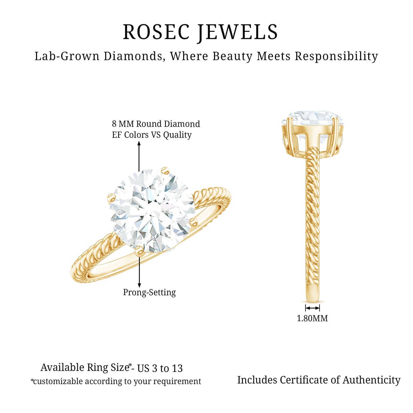 2 Carat Lab Grown Diamond Engagement Ring With Twisted Rope