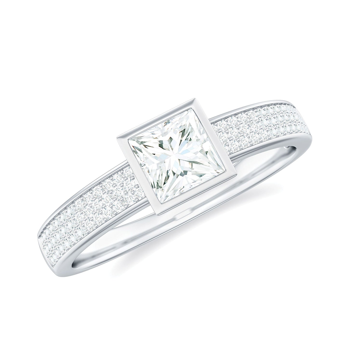 Princess Cut Lab Grown Diamond Bezel Set Engagement Ring