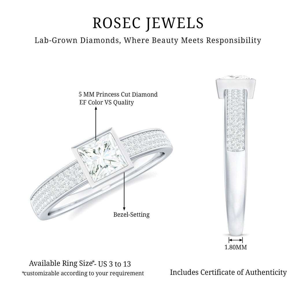 Princess Cut Lab Grown Diamond Bezel Set Engagement Ring