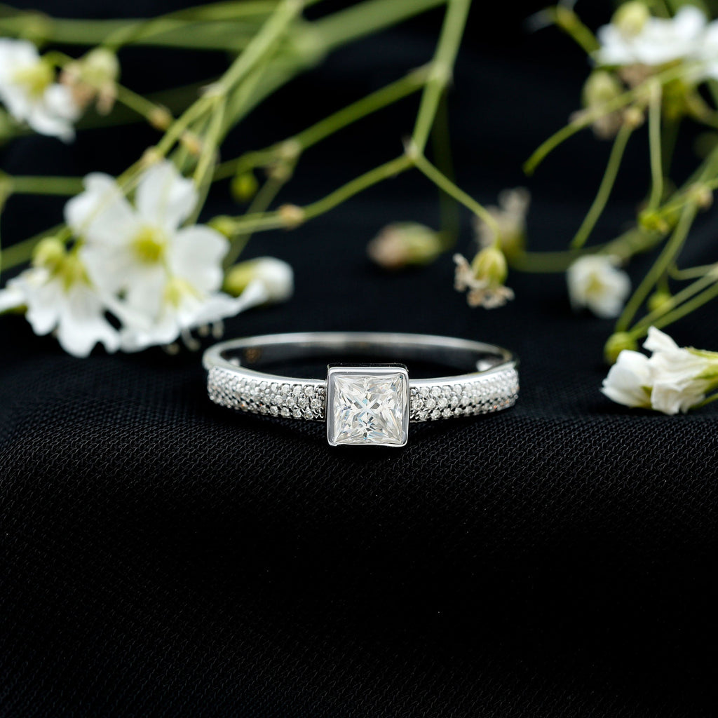 Princess Cut Lab Grown Diamond Bezel Set Engagement Ring