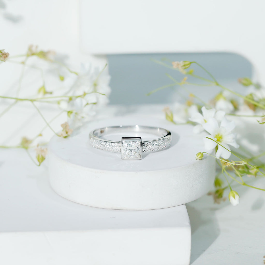 Princess Cut Lab Grown Diamond Bezel Set Engagement Ring