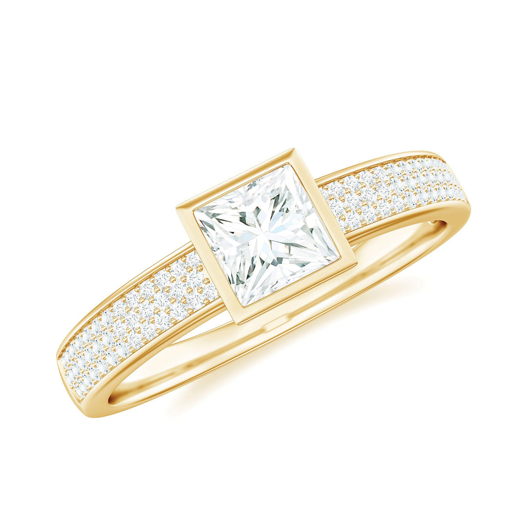 Princess Cut Lab Grown Diamond Bezel Set Engagement Ring