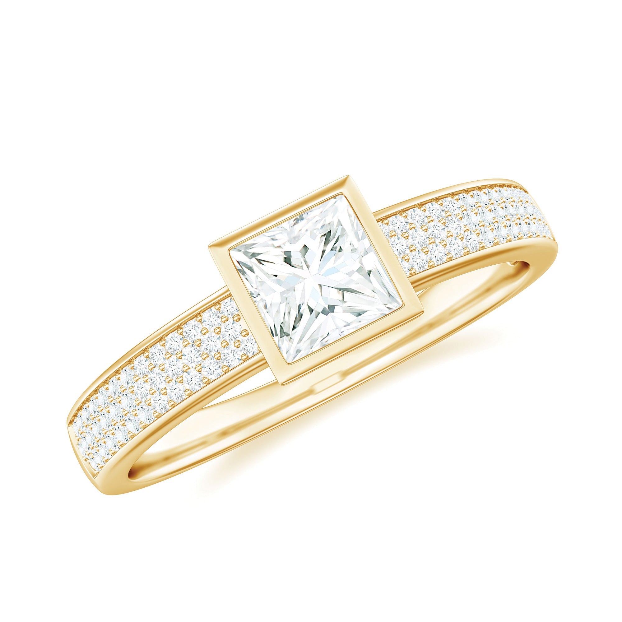 Princess Cut Lab Grown Diamond Bezel Set Engagement Ring