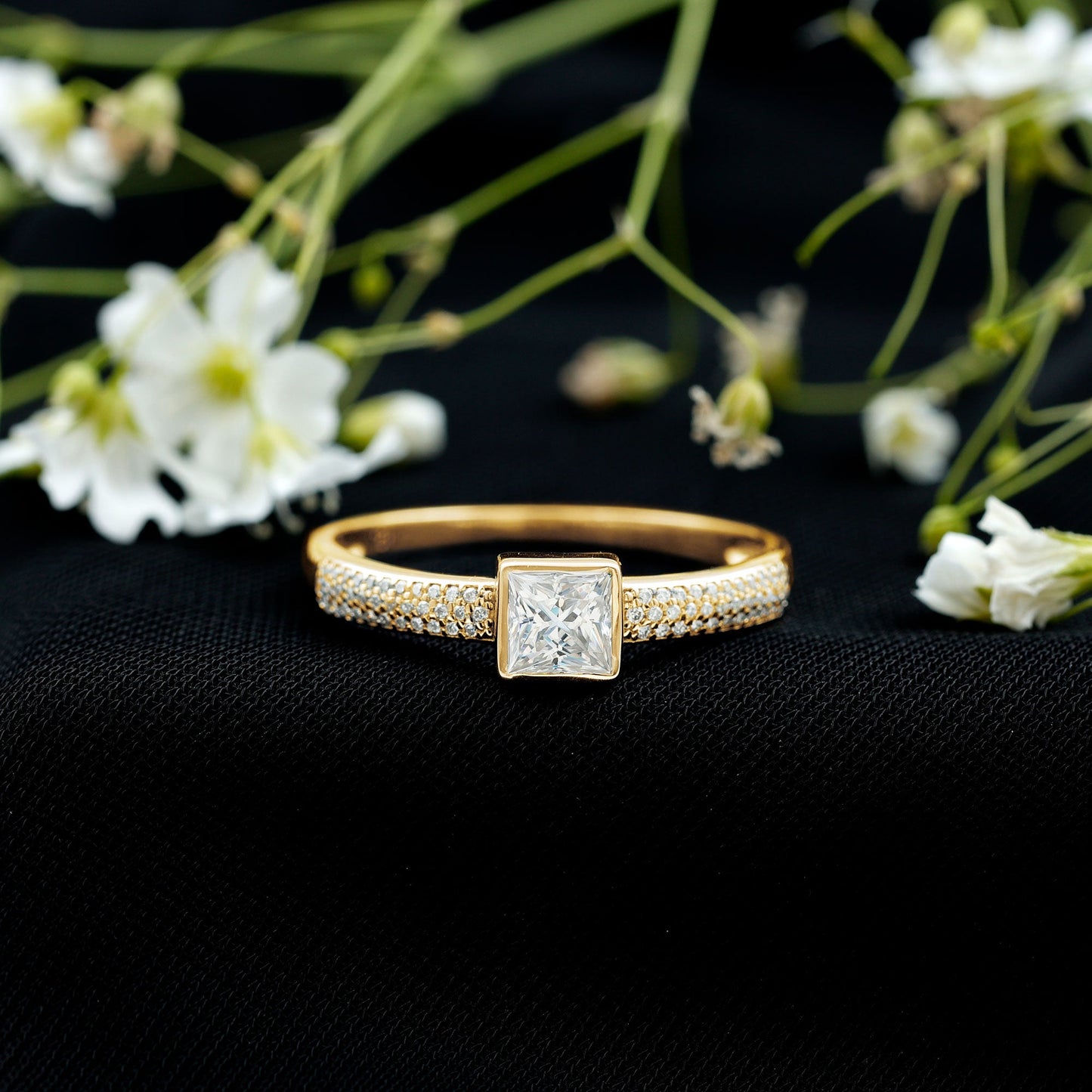 Princess Cut Lab Grown Diamond Bezel Set Engagement Ring