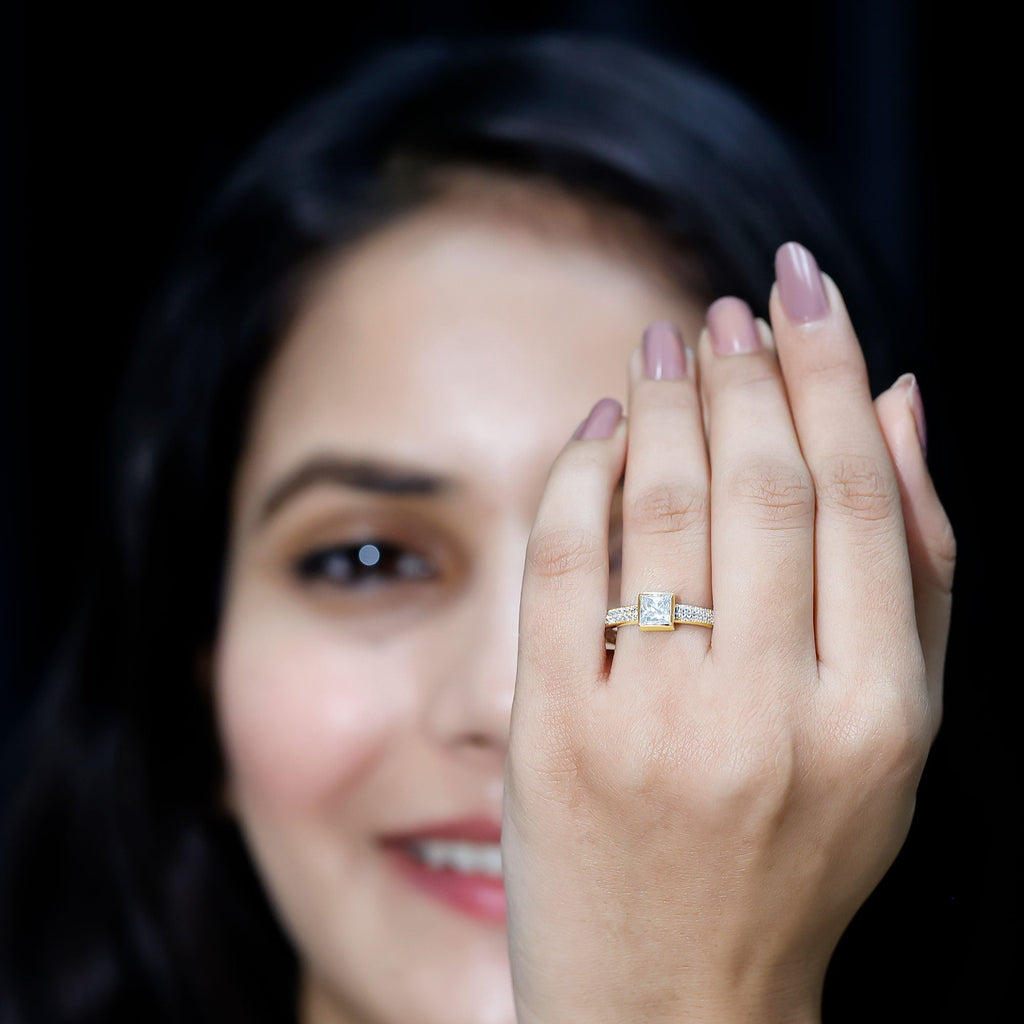 Princess Cut Lab Grown Diamond Bezel Set Engagement Ring