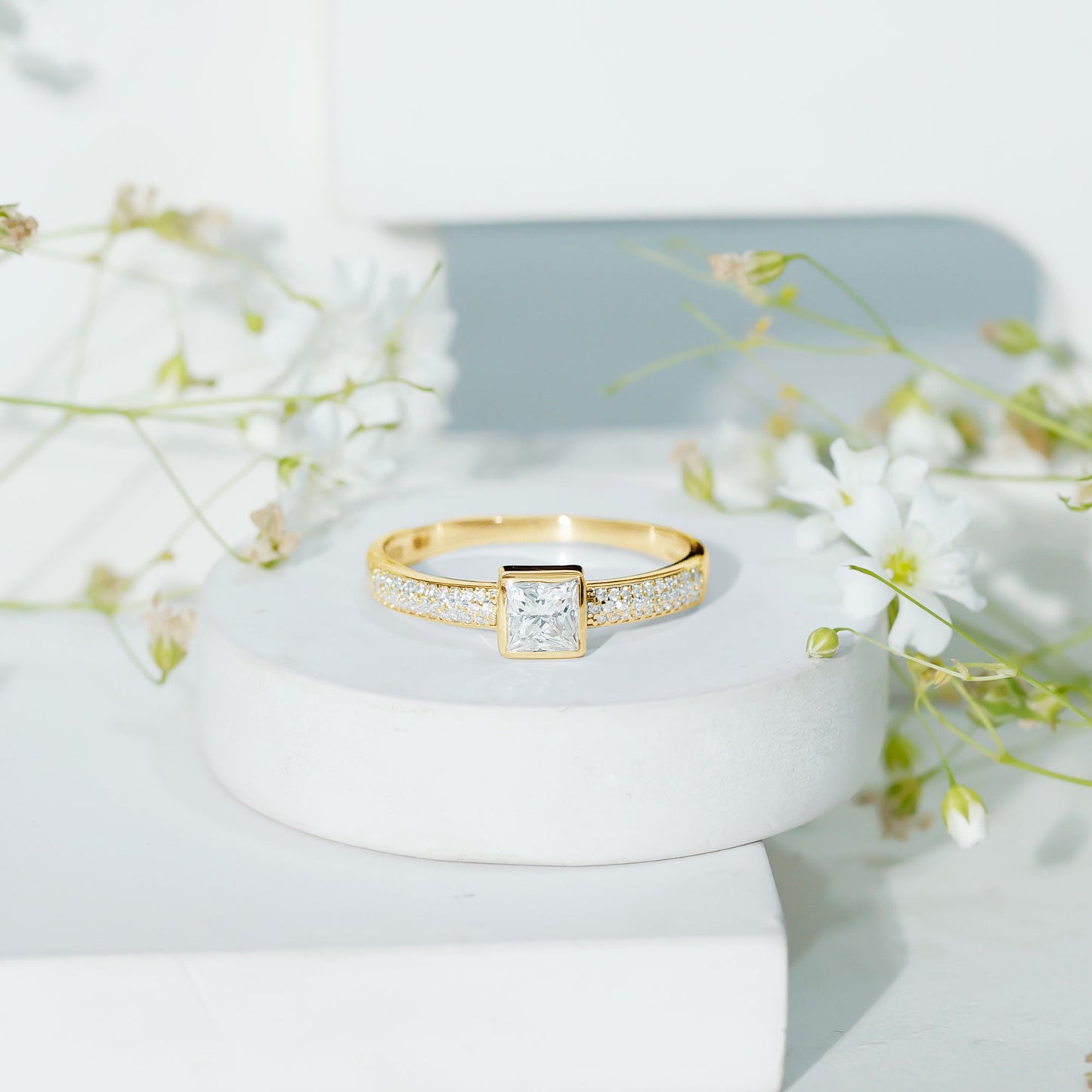 Princess Cut Lab Grown Diamond Bezel Set Engagement Ring