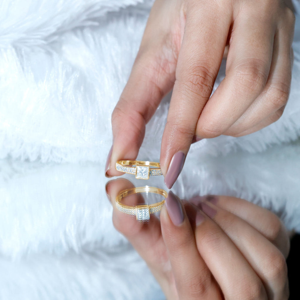 Princess Cut Lab Grown Diamond Bezel Set Engagement Ring