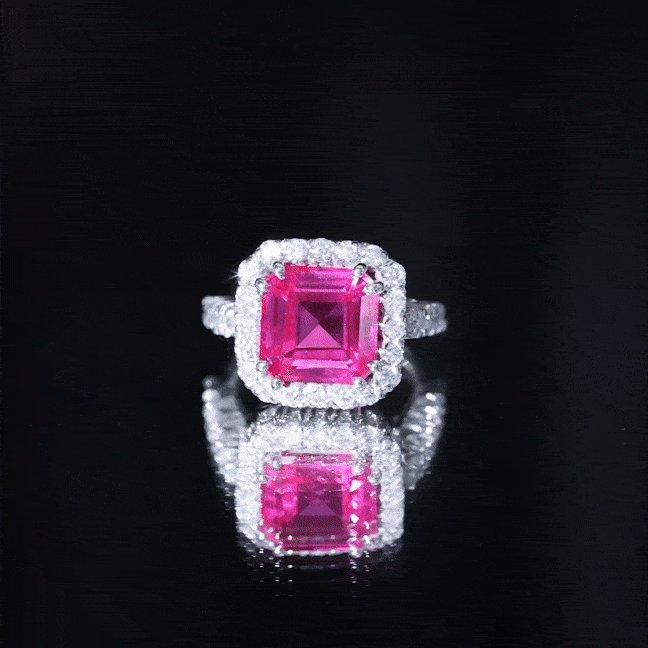 Certified Lab Grown Pink Sapphire 9mm Asscher Cut Engagement Ring in Silver