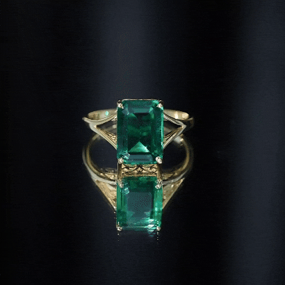 Lab Emerald 10X14mm Emerald Cut Engagement Ring in Yellow Gold Plated Silver