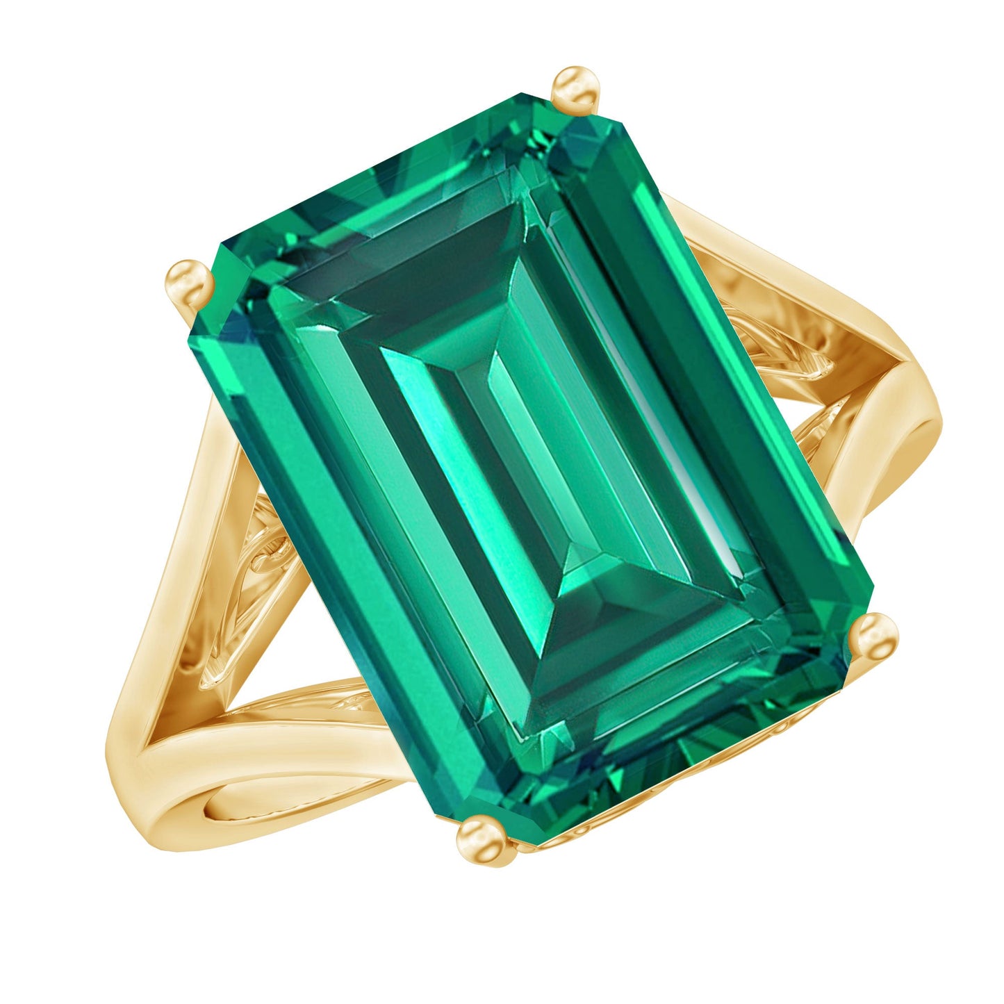 Lab Emerald 10X14mm Emerald Cut Engagement Ring in Yellow Gold Plated Silver