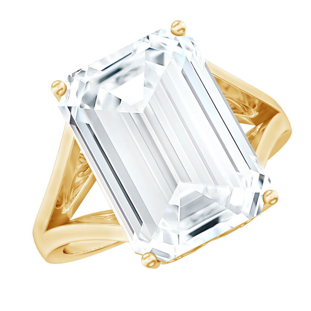 Certified 10X14 MM Emerald Cut CZ Engagement Ring in Silver