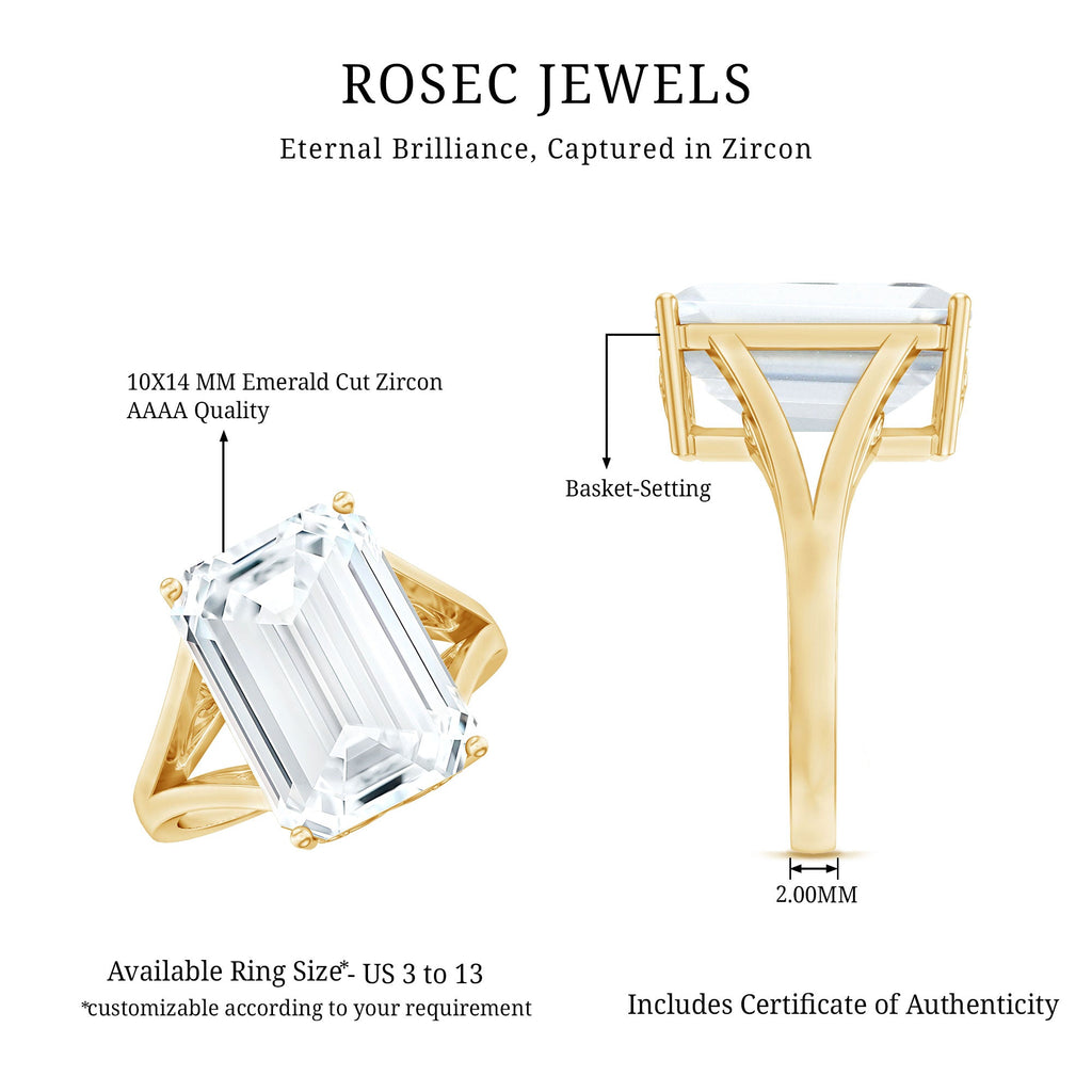 Certified 10X14 MM Emerald Cut CZ Engagement Ring in Silver