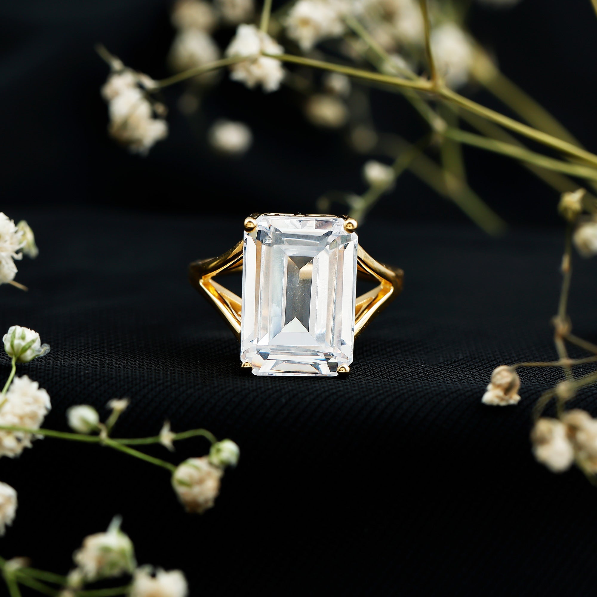 Certified 10X14 MM Emerald Cut CZ Engagement Ring in Silver