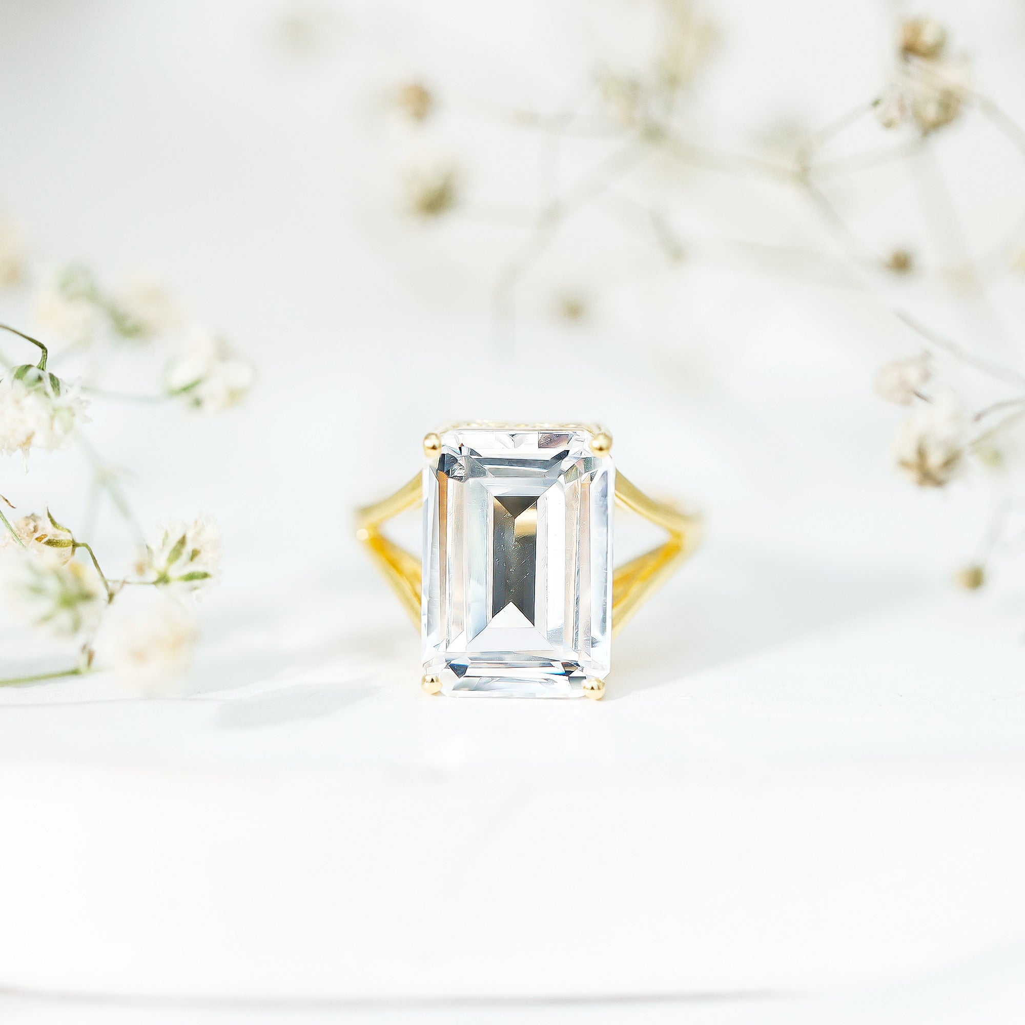 Certified 10X14 MM Emerald Cut CZ Engagement Ring in Silver