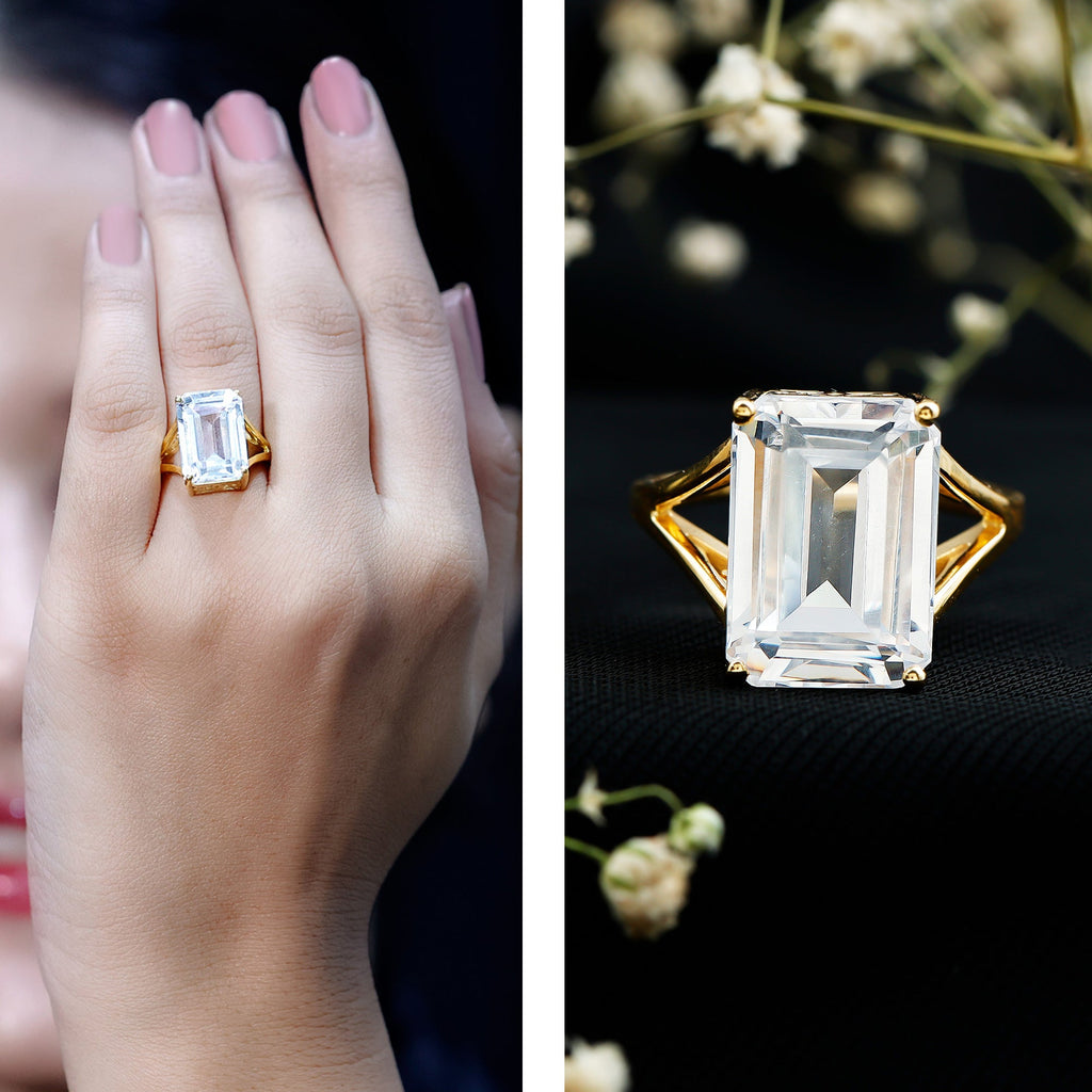 Certified 10X14 MM Emerald Cut CZ Engagement Ring in Silver