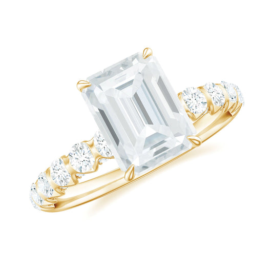 6X8 MM Emerald Cut Lab Grown Diamond Engagement Ring with Accent