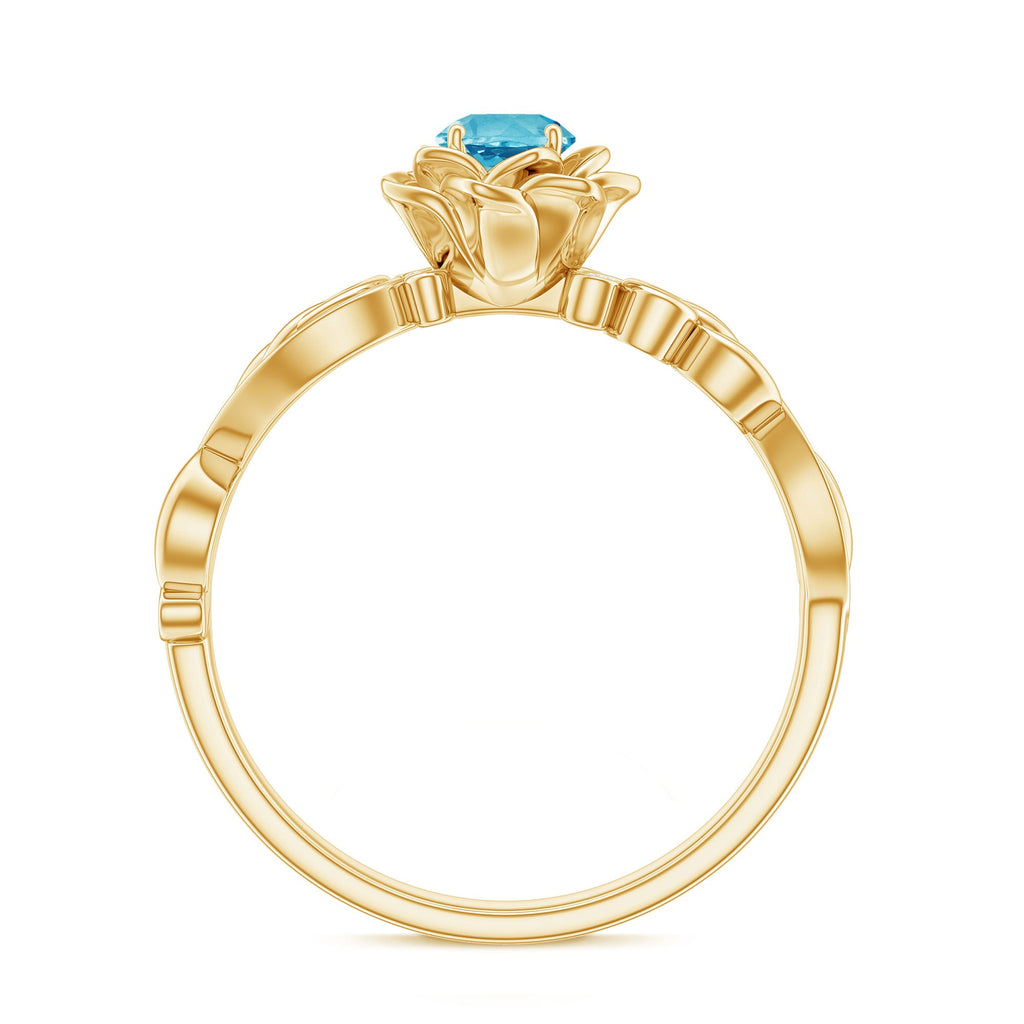 Natural Swiss Blue Topaz Flower Engagement Ring in Gold Plated Silver