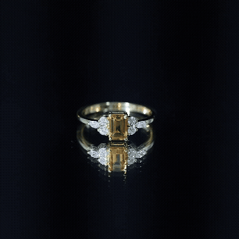 Emerald Cut Citrine Engagement Ring with Diamond Trio in Silver