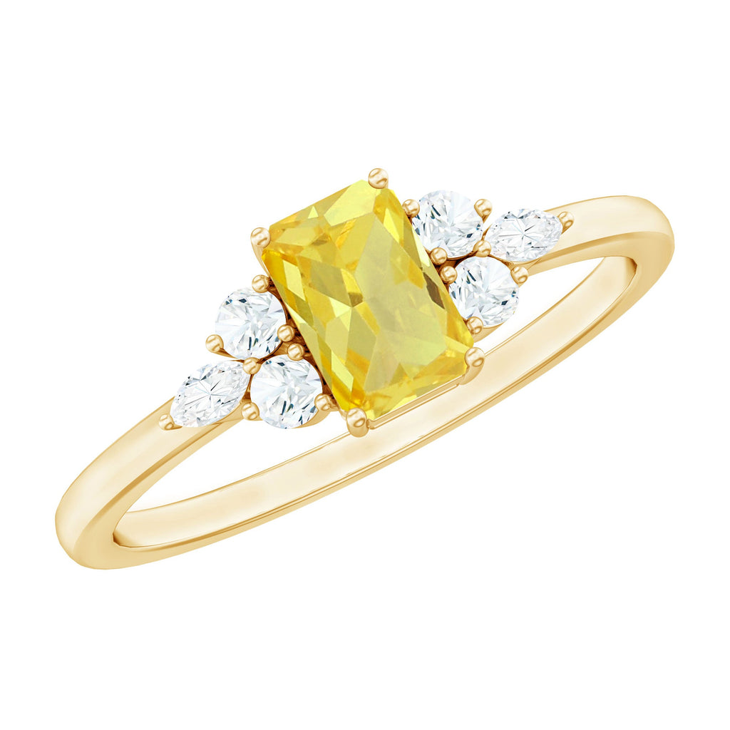 Emerald Cut Lab Created Yellow Sapphire Promise Engagement Ring