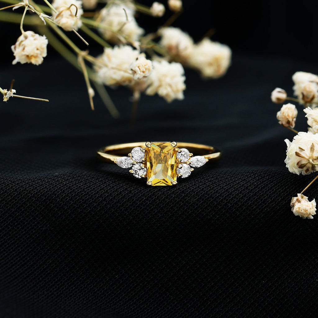 Emerald Cut Lab Created Yellow Sapphire Promise Engagement Ring