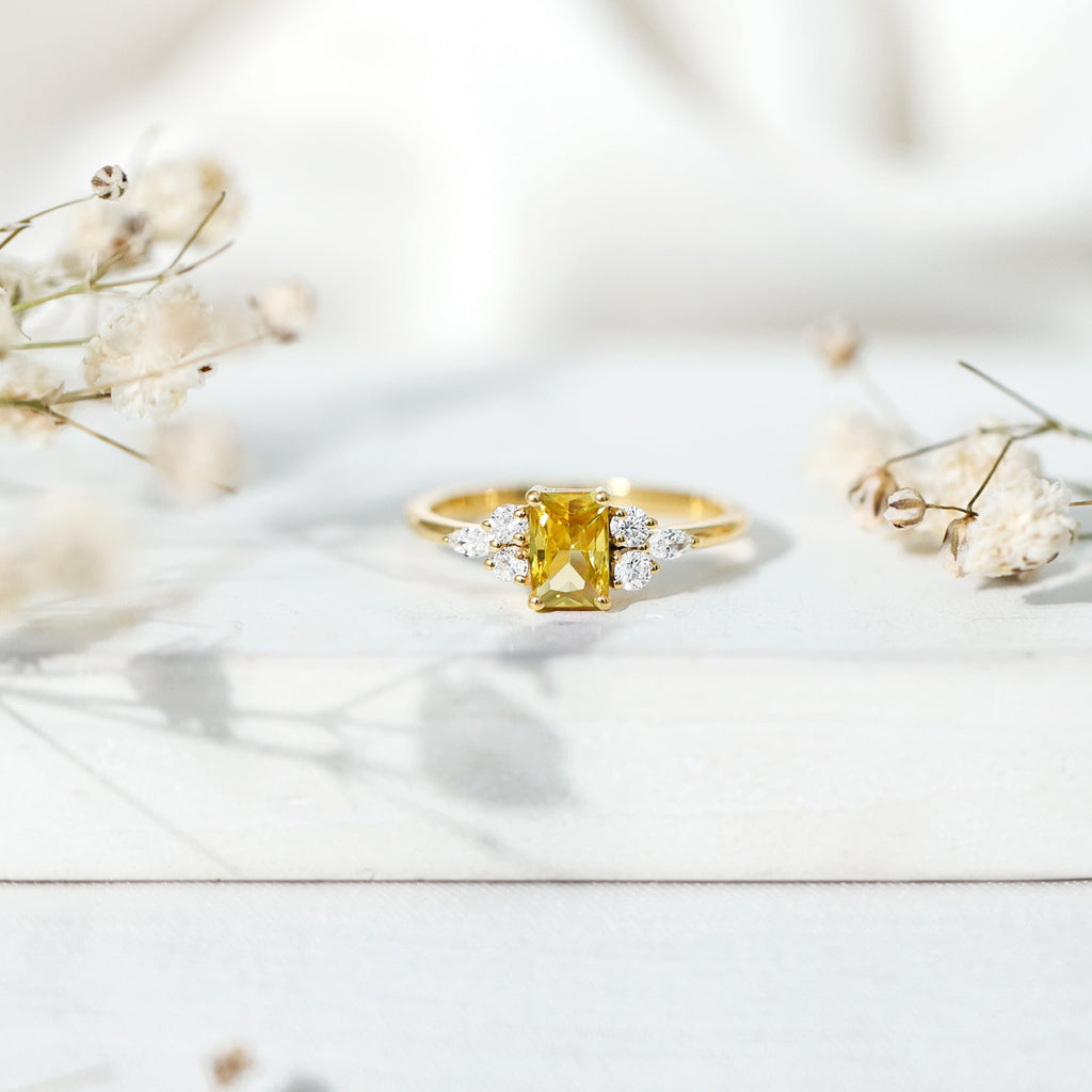 Emerald Cut Lab Created Yellow Sapphire Promise Engagement Ring