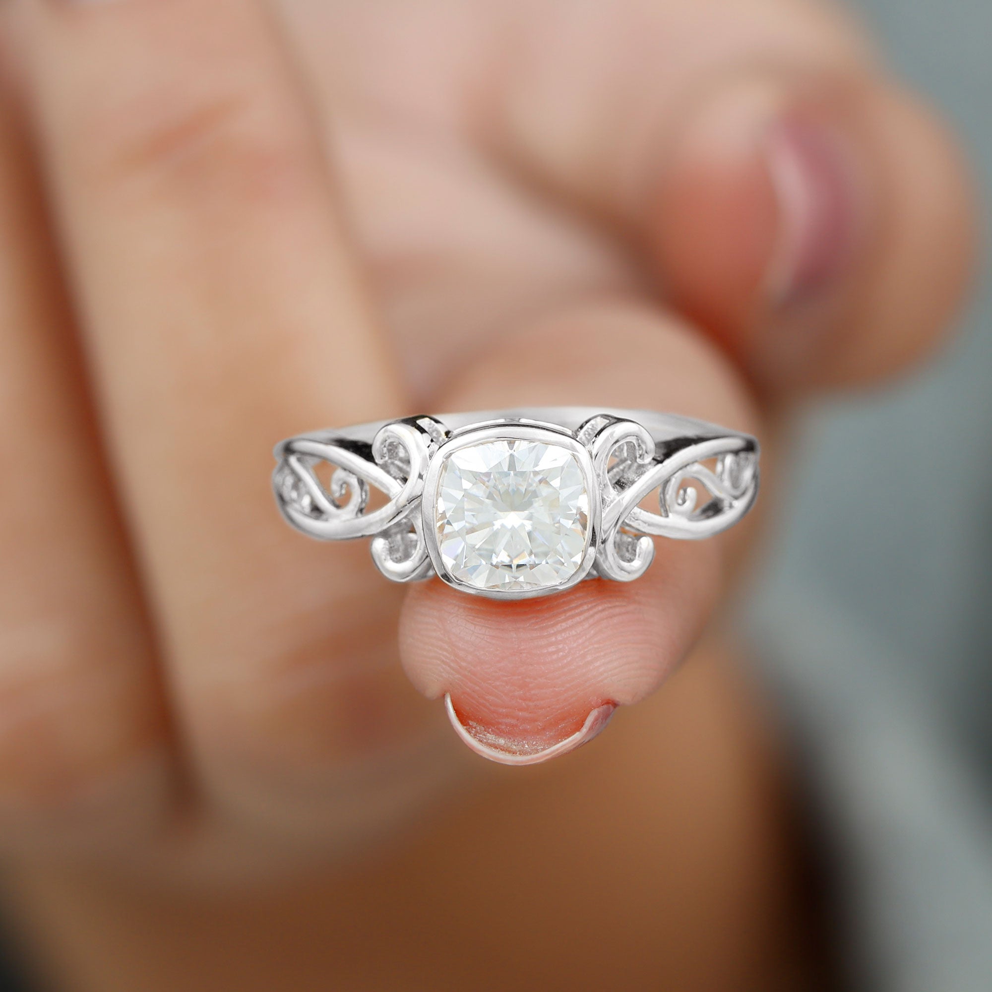 1 Carat Lab Grown Diamond Cushion Engagement Ring